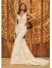Sabrina Neck Ivory Lace Tulle V Back Wedding Dress